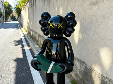 Money Counting LIFE SIZE Caws Style Statue 6 Ft Tall Black Pop Art Companion Figure for Modern Home or Office Display