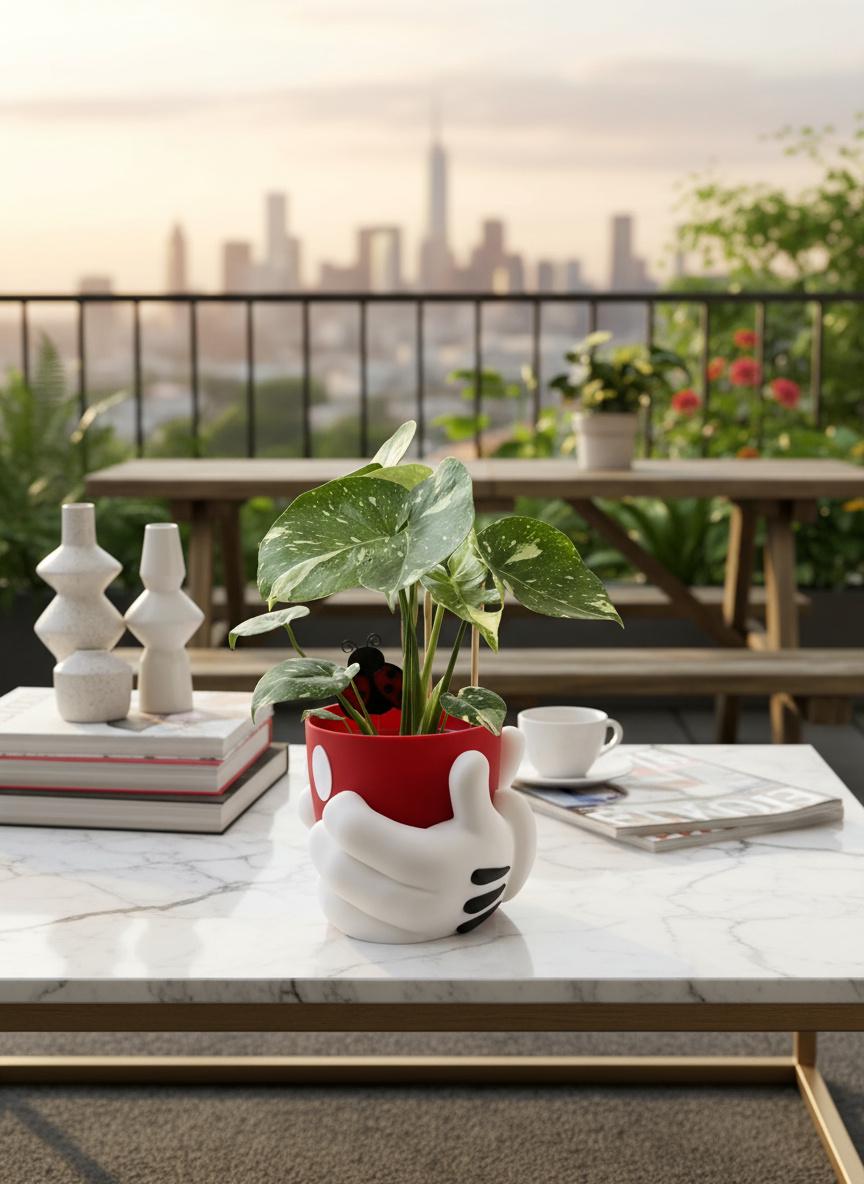 Mickey Mouse Inspired Plant Pot– Red &amp; White