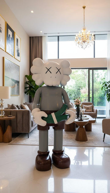 Money Counting Style Statue 90 cm 3 Ft Tall Companion Pop Art Sculpture in Gray White Brown for Home or Office Display Caws