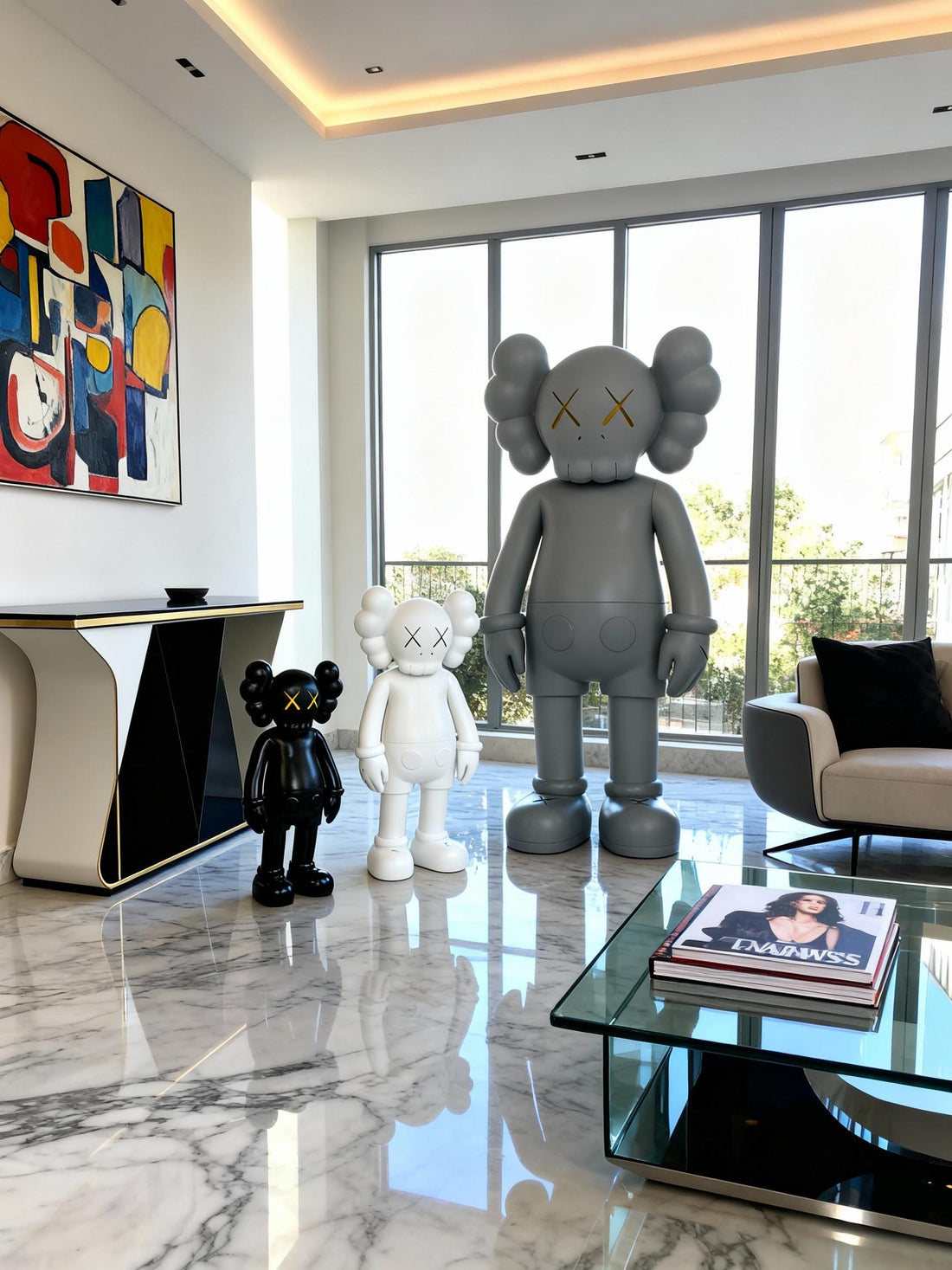 LIFE SIZE 6 FT Companion Style Statue Decorative Modern Art Sculpture in Gray Black Brown Colors for Home or Office Display caws